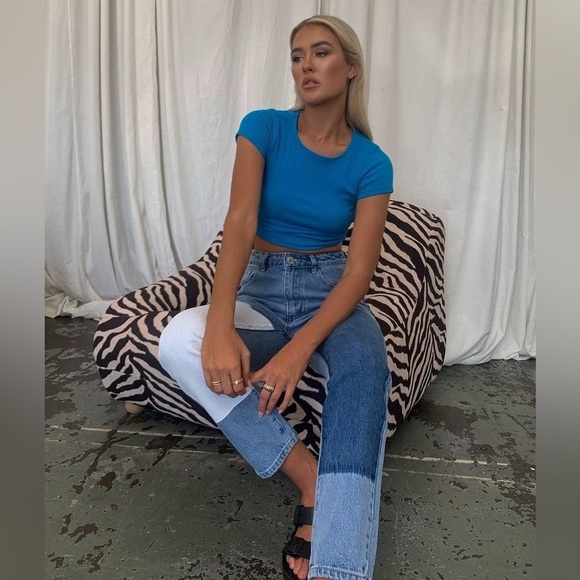 Princess Polly Cofield Patch Denim Mom Jeans High Waisted Size 4 - Picture 7 of 8